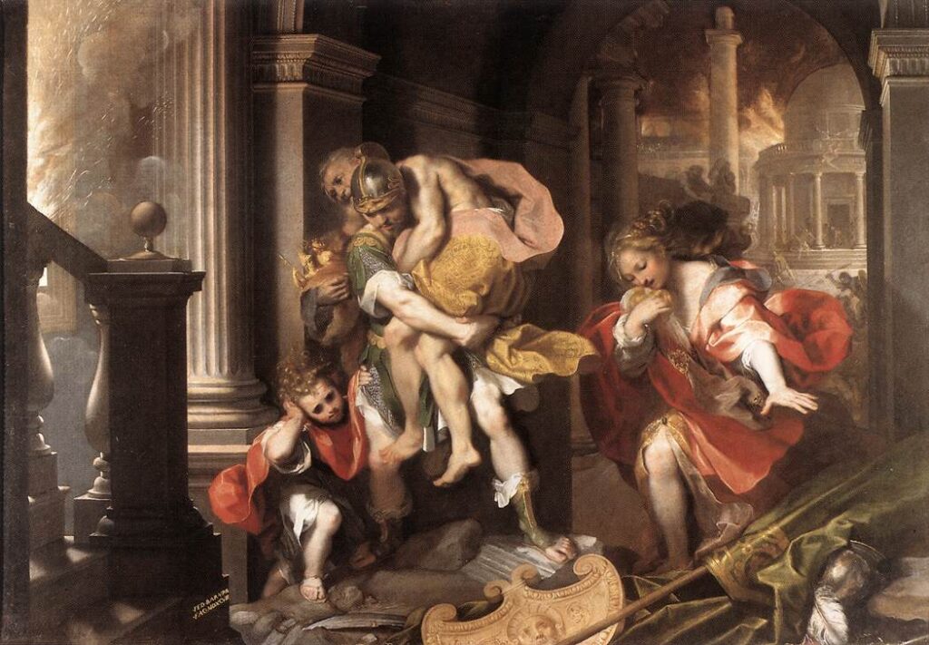 Aeneas yaralı babasını Troya'dan kaçırıyor. Borghese Galerisi, Roma