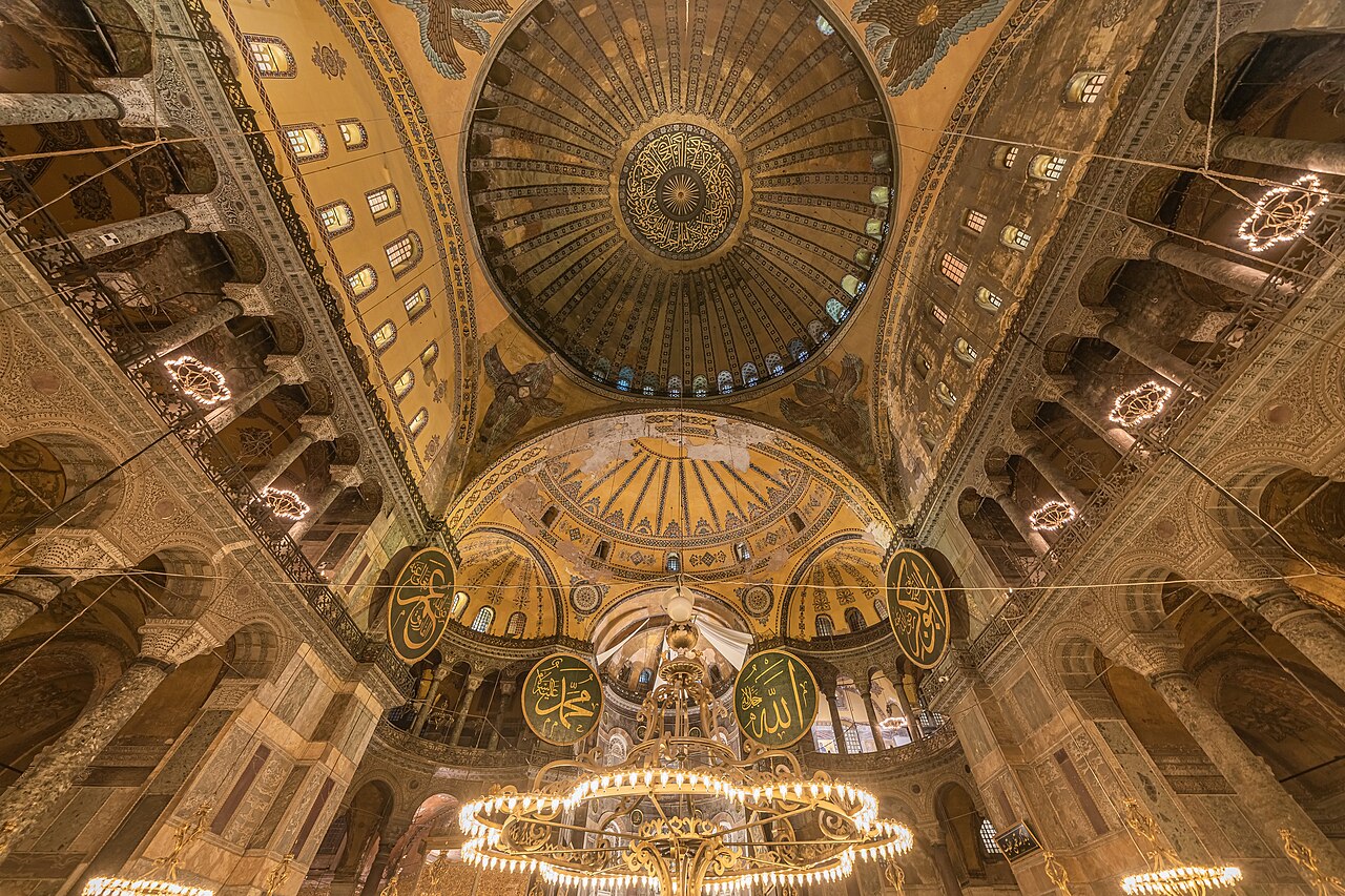 A view inside Hagia Sophia, Istanbul, illustrating the powerful relationship between sacred architecture, light, and space.