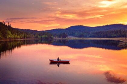 Yaz aylarında ormanlarla çevrili bir göl kıyısında serin tatil, İsveç Doğası.